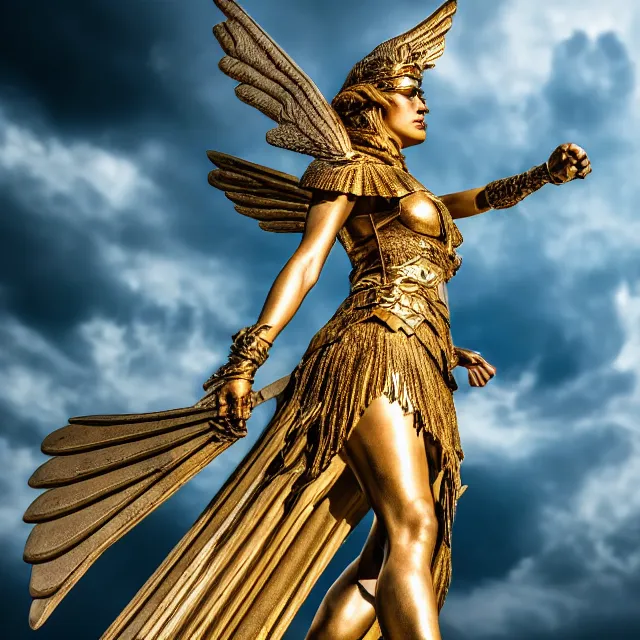 Image similar to photo of a winged valkyrie queen with light powers, highly detailed, 4 k, hdr, smooth, sharp focus, high resolution, award - winning photo