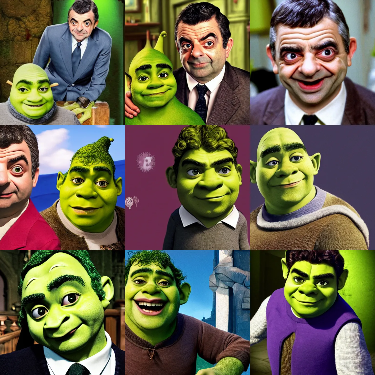 Prompt: rowan atkinson as shrek