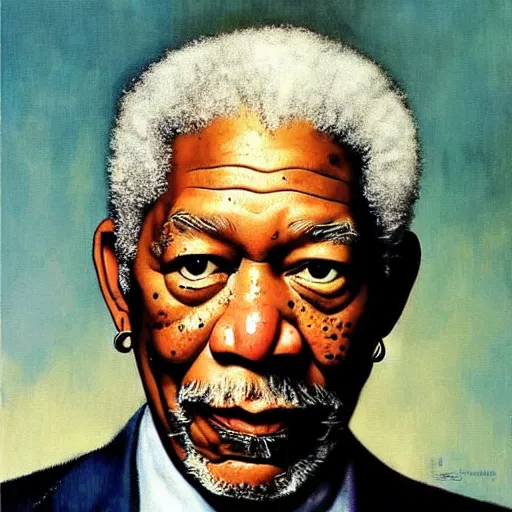 Image similar to Morgan Freeman portrait painted by Norman Rockwell