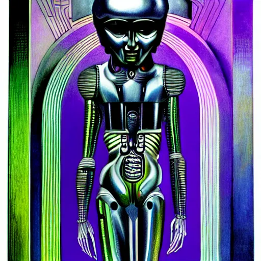 Prompt: futurist cyborg emperor, perfect future, award winning art by hr giger, iridescent color palette