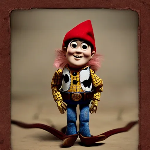 Image similar to toy story doll spider as a dnd gnome, steam punk style, 1920s photograph