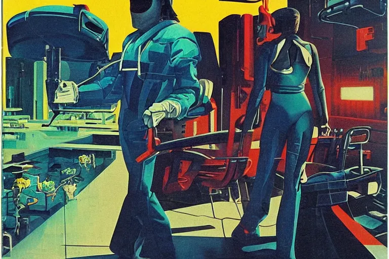 Prompt: 1979 OMNI Magazine Cover of a dentist. in cyberpunk style by Vincent Di Fate