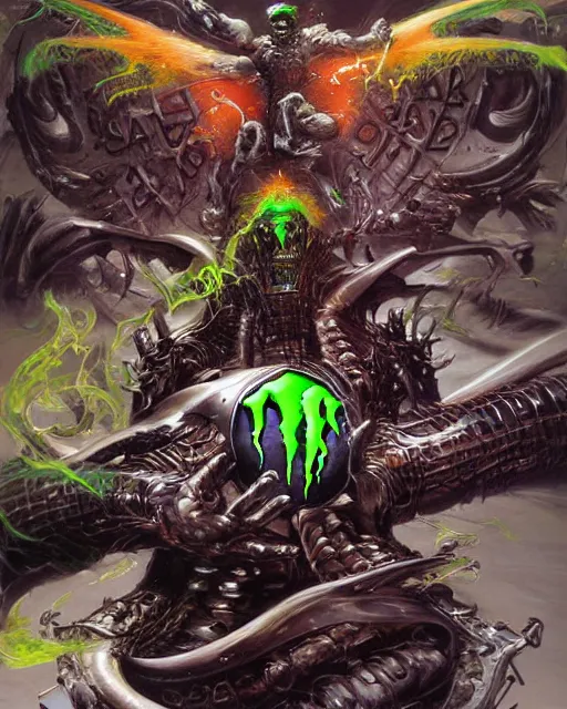 Image similar to monster energy by peter andrew jones, hyper detailed