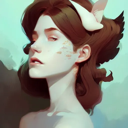 Image similar to beautiful artistic - wave highly detailed portrait female, with cat ears, long red hair, by atey ghailan, by greg rutkowski, by greg tocchini, by james gilleard, by joe fenton, by kaethe butcher, dynamic lighting, gradient light blue, brown, blonde cream and white color scheme, grunge aesthetic