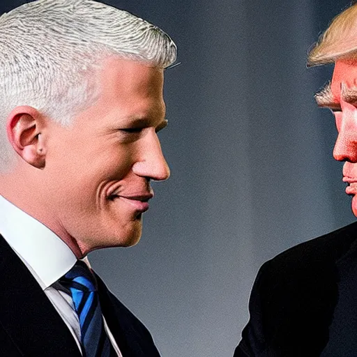 Image similar to anderson cooper and donald trump shaking hands