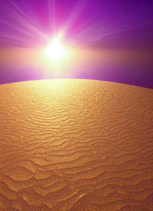 Image similar to rising sun white subtle dawn purple gold god rays clouds sand gold salt crystals sharp detail 3d render simple background graphic ultra simplified fai khadra gaika style