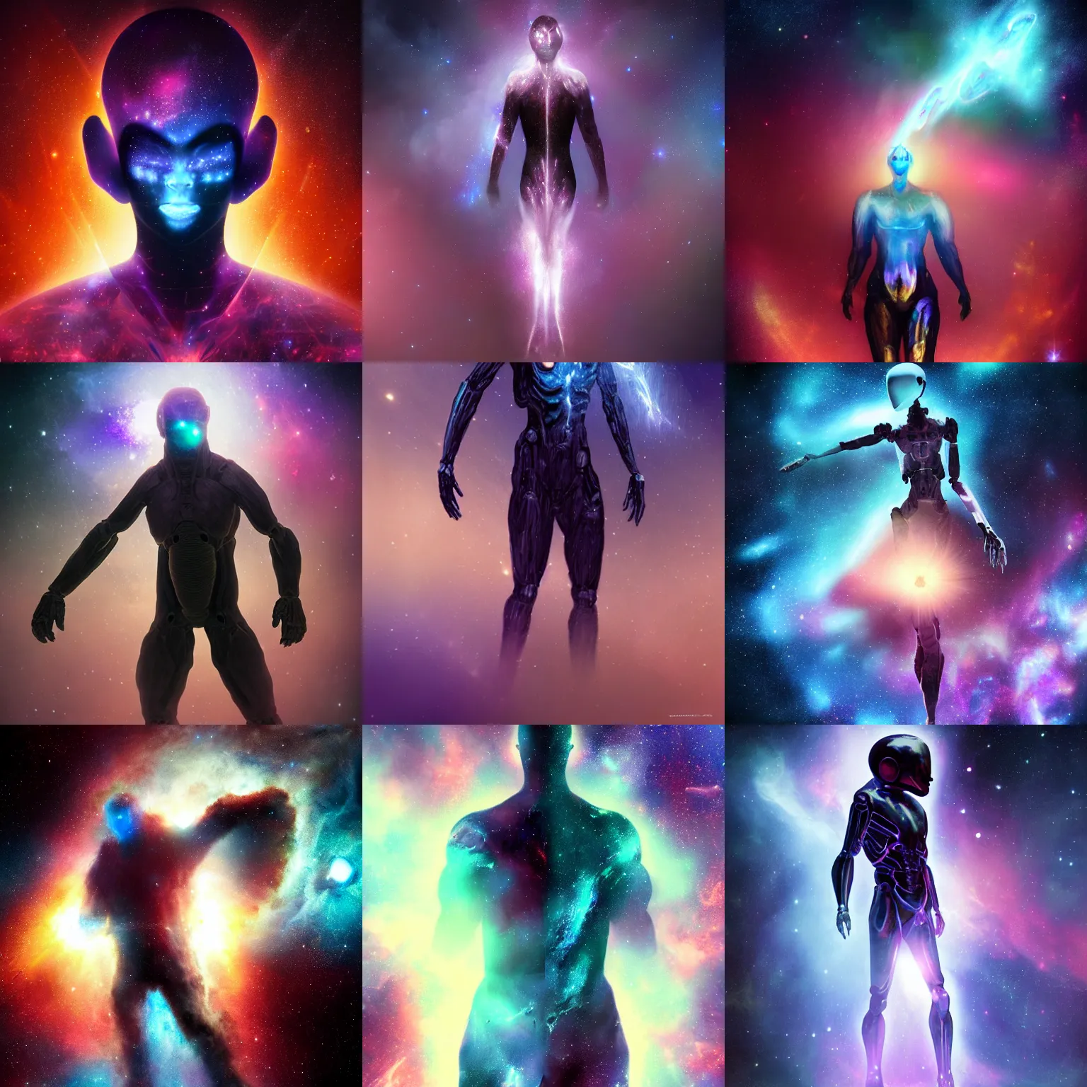 Prompt: Space, Humanoid made of nebula, cinematic, concept art, celestial, dark star