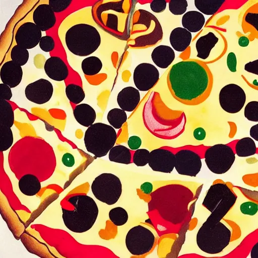 Image similar to Pizza party, painted by Kandinski