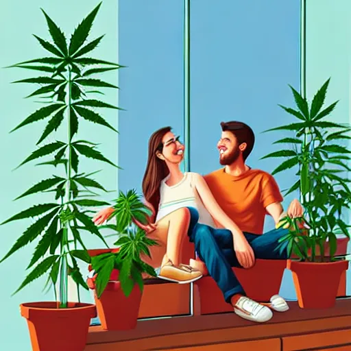 Image similar to couple happy on balcony. huge marijuana plant on balcony. sunny day. centered median photoshop filter cutout vector behance artgem hd jesper ejsing!