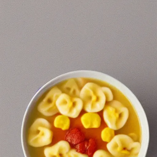 Image similar to hyperrealistic photo of a bowl of soup made of pikachu shaped pasta