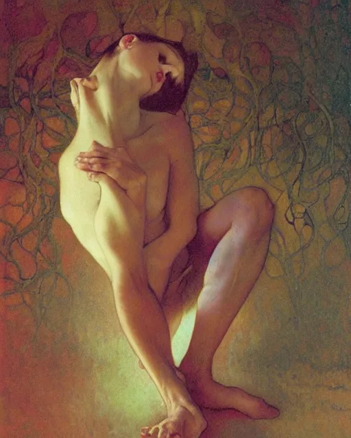 Prompt: the ballerina seen at the end of a human's life, painted by zdzislaw beksinski and artgerm alphonse mucha