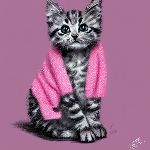 Prompt: cute kitten wearing a pink sweater, digital art, concept art, gemmy woud binnendijk, nixeu, artgerm