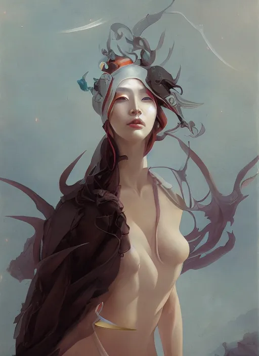 Prompt: Lee Jin-Eun by Peter Mohrbacher, rule of thirds, seductive look, beautiful, in intergalactic hq