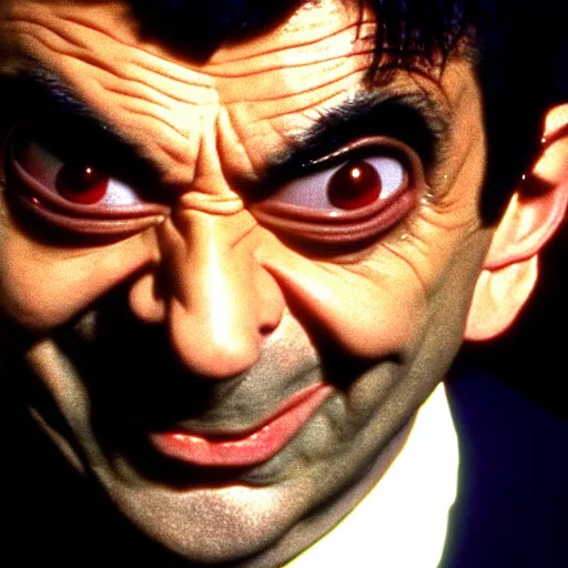 Image similar to mr. bean as morpheus from the matrix. movie still. slow motion. cinematic lighting.