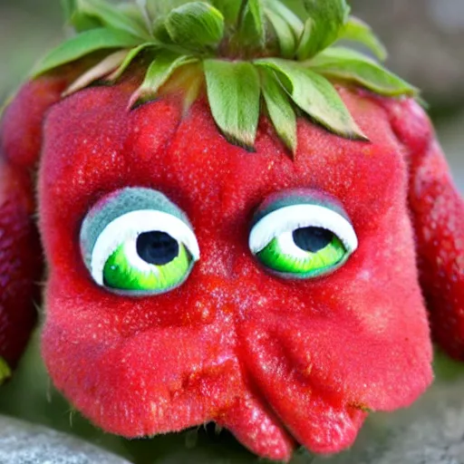 Image similar to strawberry creature with multiple eyes