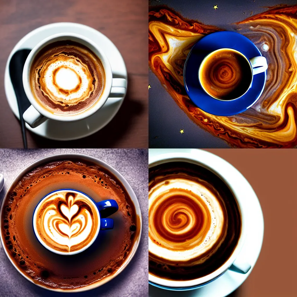Prompt: The planet Jupiter as crema on a cup of coffee, food photograph