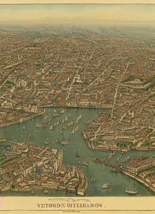 Prompt: aerial view of victorian london, 1 8 0 0's, colorized photo