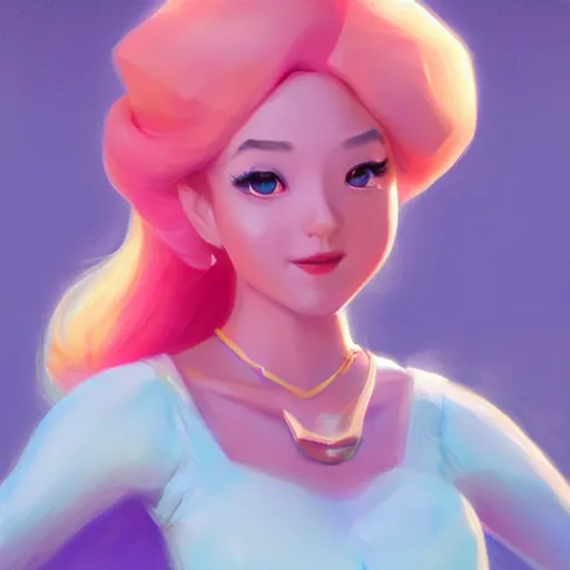 Image similar to painted portrait of princess peach from super mario, fantastically pastel colors, octane render, matte painting concept art, official fanart behance hd artstation by jesper elsing, by rhads and makoto shinkai and lois van baarle and ilya kuvshinov and rossdraws