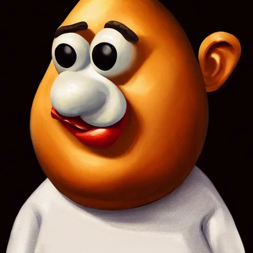 Image similar to teteaclaquestv mr potato head caricature, artgem, digital painting, color painting, hyperrealistic, concept art, oil painting, masterpiece, concept art, trending on deviantart, realistic and detailed face, highly detailed, high quality, 8 k, soft lighting, fancy colors, fantasy, cinematic, high coherence