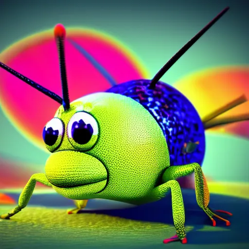 Image similar to cute bug. 3 d render. blender. colorful 3 d background. macro. 4 k