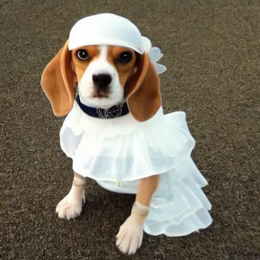 Prompt: Beagle dressed up as an angel.