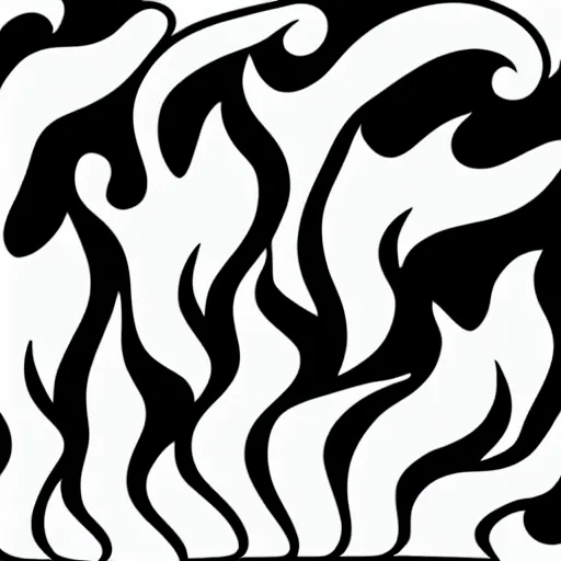 Image similar to pictogram of aggressive thick flames coming out the top, black and white