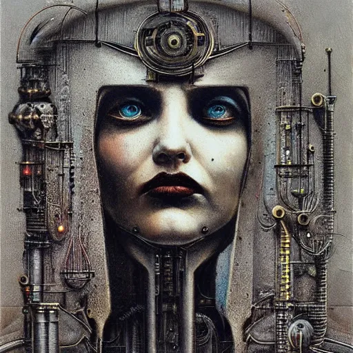 Image similar to steampunk portrait of cyborg queen victoria by beksinski