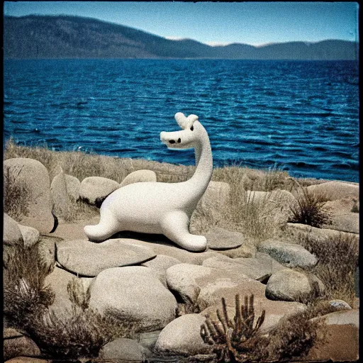 Prompt: nessie at lake tahoe, vintage film, 5 0 mm