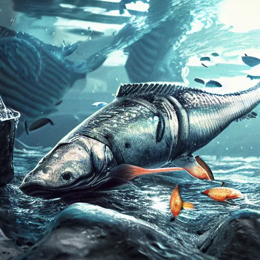 Prompt: hyperrealism, a world made of fish, intricate, highly detailed, artstation trending, ray tracing, cinematic, concept art, 4k, environment concept, cinematic