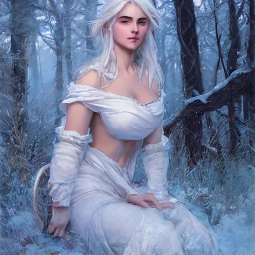 Image similar to Ciri in the white frost by Alexander Averin and Charlie Bowater and Guillaume Seignac and Charles Edward Perugini