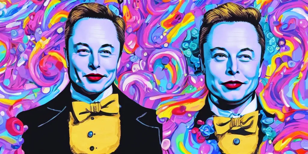 Prompt: Elon Musk as Willy Wonka, created by Jeremiah Ketner