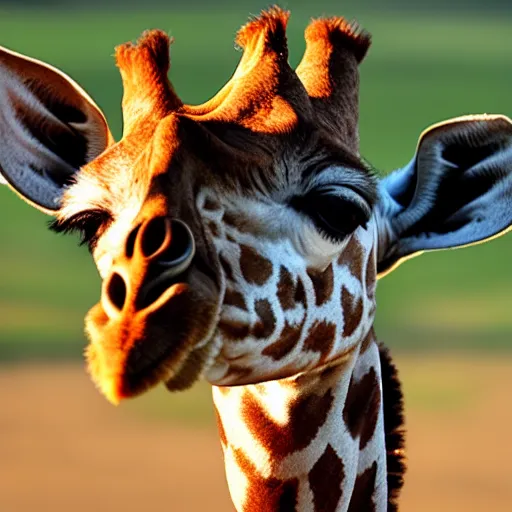 Prompt: A full shot of a giraffe with a beautiful hat, 8k