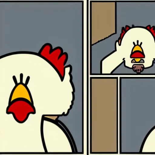 Image similar to prisoner without head but with a chicken head