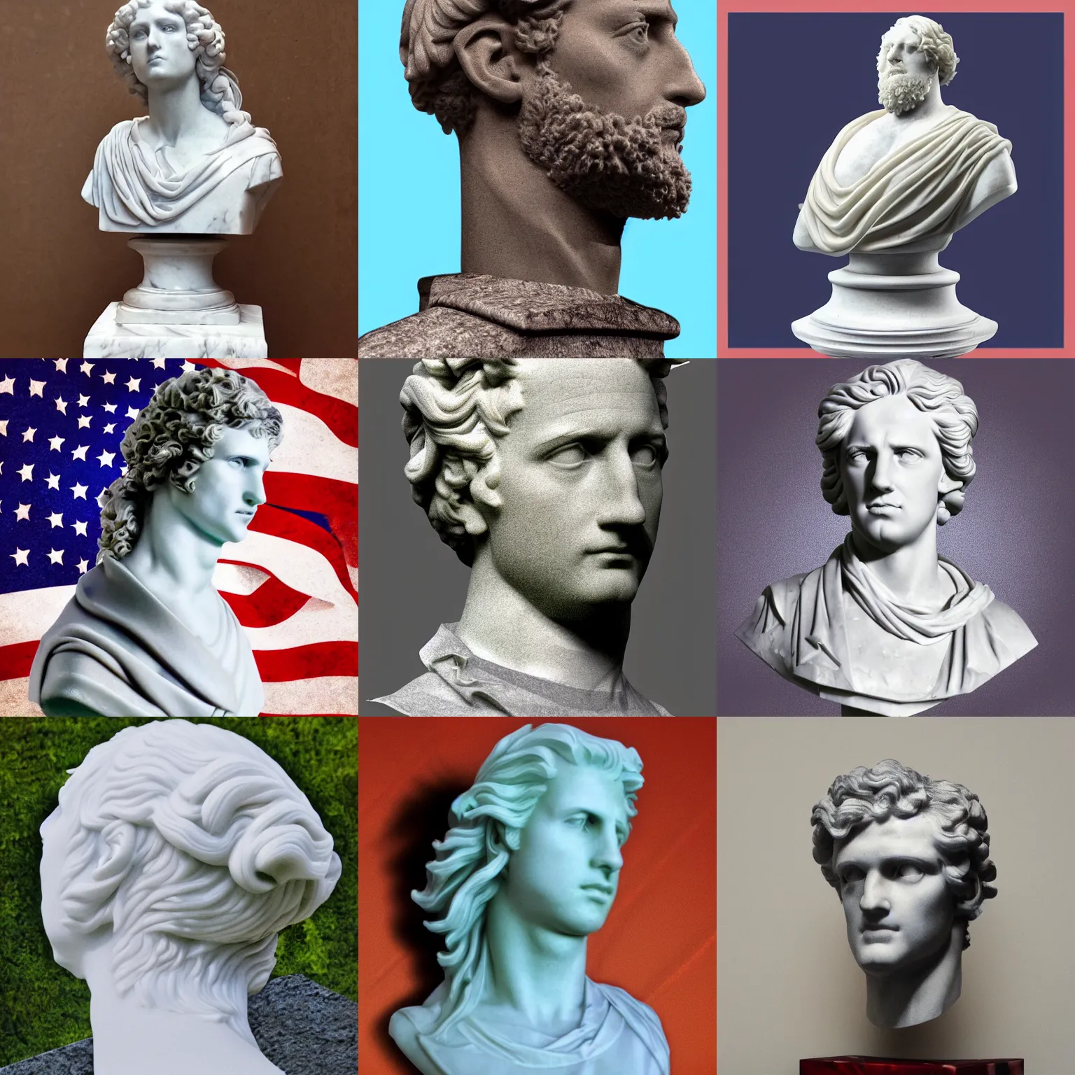 Prompt: vaporwave, marble bust, patriotic, HD, 4K