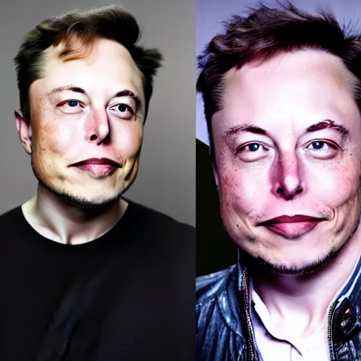 Image similar to A portrait photo of Elon Musk teams up with a teenage Elon Musk, perfect faces, 50 mm, award winning photography