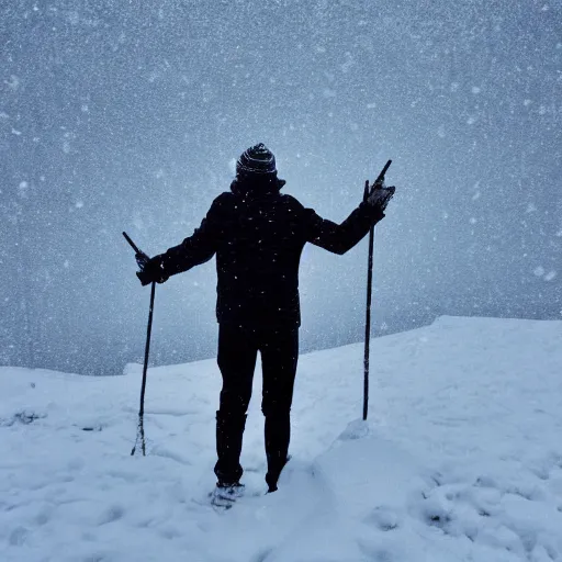 Image similar to man on snowy mountain, simple, mysterious