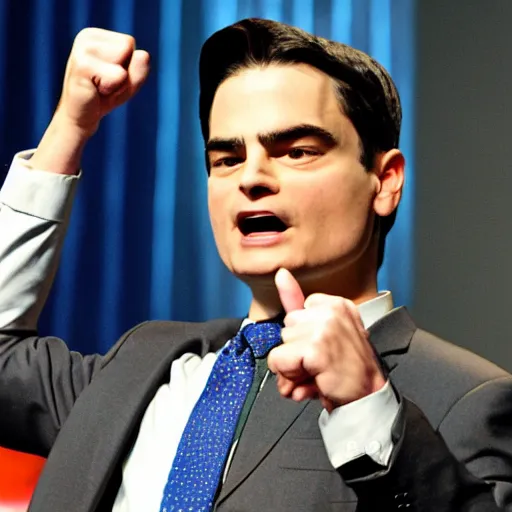 Image similar to ben shapiro sticking his entire fist in his mouth