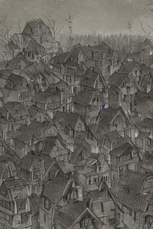 Image similar to Nightmare Village by John Kenn Mortensen, Trending on artstation, artstationHD, artstationHQ, 4k, 8k