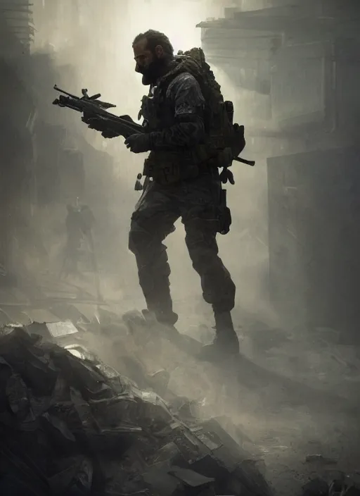 Image similar to a photorealistic dramatic hyperrealistic full frame render of call of duty modern warfare ghost character by wlop, greg rutkowski, alphonse mucha, beautiful dynamic dramatic dark moody lighting, shadows, cinematic atmosphere, artstation, concept design art, octane render, 8 k