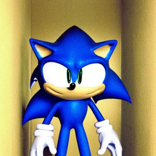 Image similar to sonic the hedgehog, creepy, horror, off - putting, dark, hallway, photo, paranormal