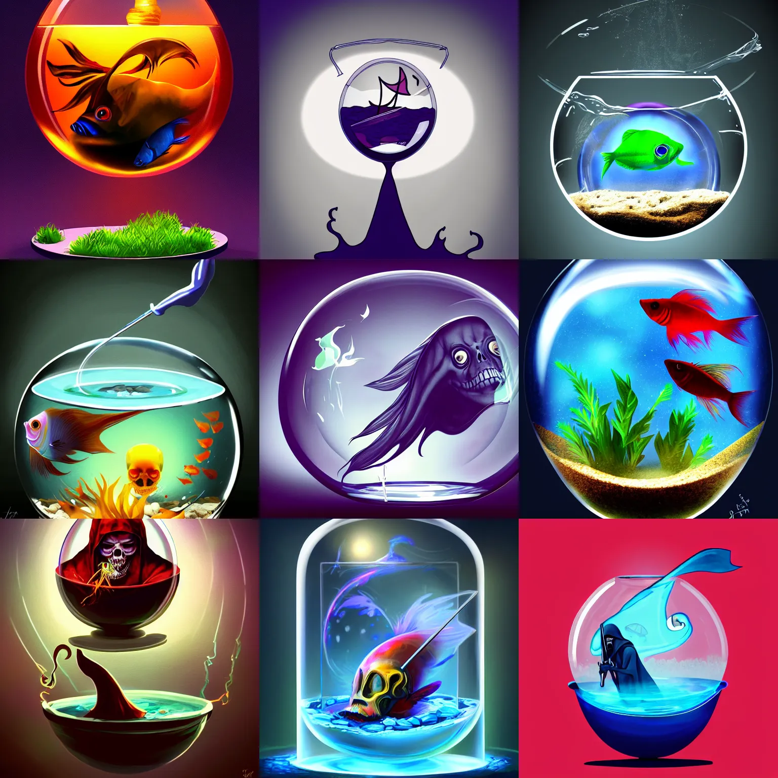 Beta Fish In A Fish Bowl Being Held By The Grim Stable Diffusion 