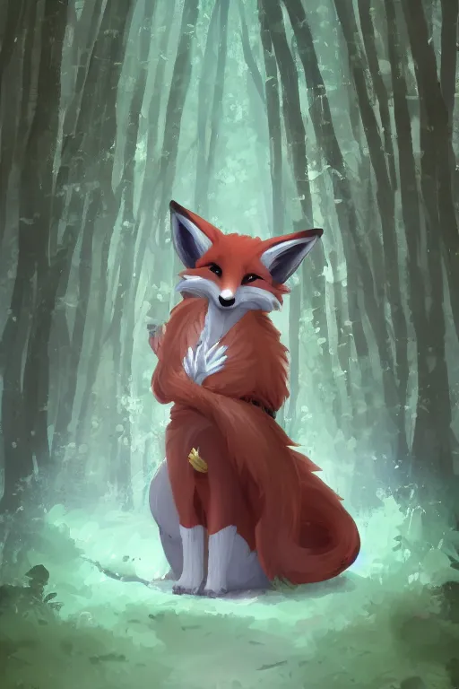 Prompt: a pretty medieval anthropomorphic fox with a fluffy tail in the forest, comic art, trending on furaffinity, cartoon, kawaii, backlighting, furry art!!!, radiant light, bokeh, trending on artstation, digital art, top view