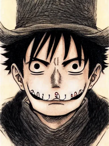 Image similar to [ luffy mustache ] ( by kim jung gi ) ( by kentaro miura )