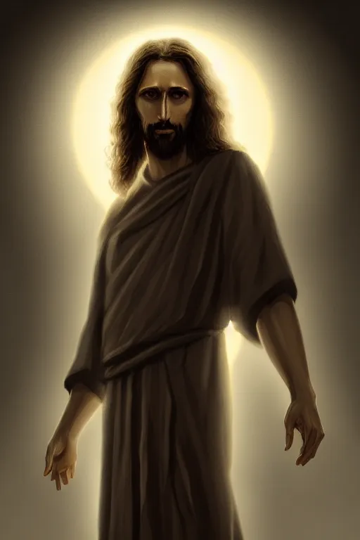 Prompt: a second coming of jesus christ, grim - lighting, high - contrast, intricate, elegant, highly detailed, digital painting, artstation, concept art, smooth, sharp focus, illustration