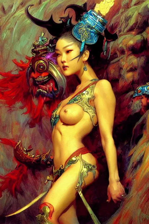 Image similar to fantasy, monster, character design, ming dynasty, colorful, painting by gaston bussiere, craig mullins, j. c. leyendecker, tom of finland