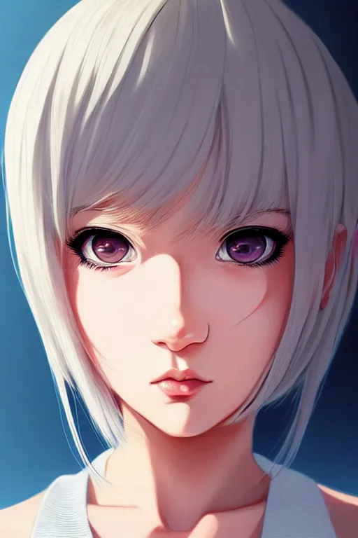 Image similar to portrait Anime girl, cute-fine-face, white-hair pretty face, realistic shaded Perfect face, fine details. Anime. realistic shaded lighting by Ilya Kuvshinov by Ilya Kuvshinov by Ilya Kuvshinov by Ilya Kuvshinov by Ilya Kuvshinov