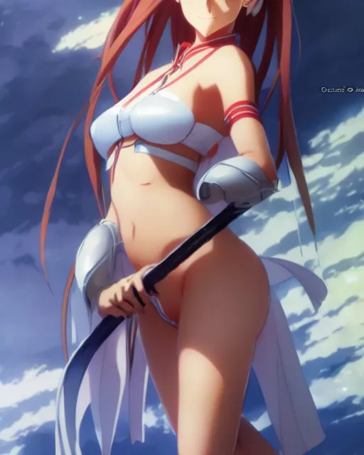 Image similar to photo of asuna from sao, asuna by a - 1 pictures, by greg rutkowski, gil elvgren, earl moran, enoch bolles, glossy skin, pearlescent, anime, maxim magazine,