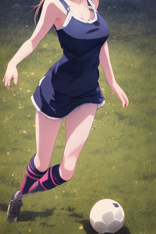 Prompt: a girl playing soccer, full shot, fine - face, realistic shaded perfect body, fine details. night setting. very anime style. realistic shaded lighting poster by ilya kuvshinov katsuhiro, magali villeneuve, artgerm, jeremy lipkin and michael garmash, rob rey and kentaro miura style, trending on art station