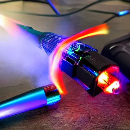 Image similar to photo of an rgb gaming flamethrower