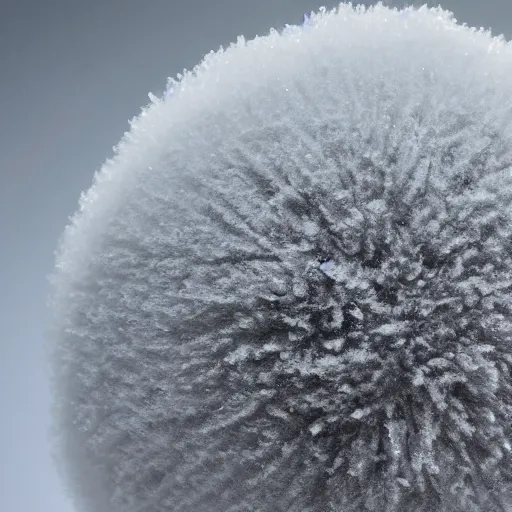 Prompt: a perfect white snowy frosty hairy fur sphere, standing on the wooden desk, kodak, grain, ultrarealistic photo, museum photo